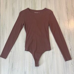 Abercrombie & Fitch Brown Ribbed Long Sleeve Bodysuit Sz S
